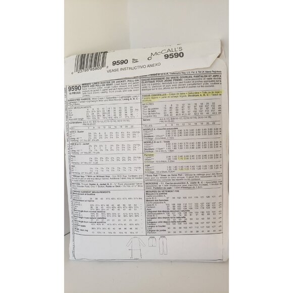 Vintage McCall's 9590 Sewing Pattern: Misses' Duster, - Picture 4 of 10